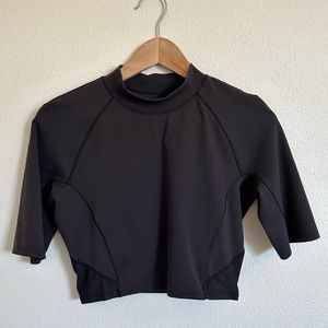 Lululemon Mock Neck Black Short Sleeve Crop Top T-Shirt with Mesh Accents Size 8